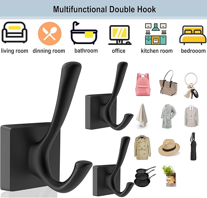 Black Wall Hooks - Coat & Towel Hooks (4 Pack, Heavy Duty, Modern Style)-NeatNest
