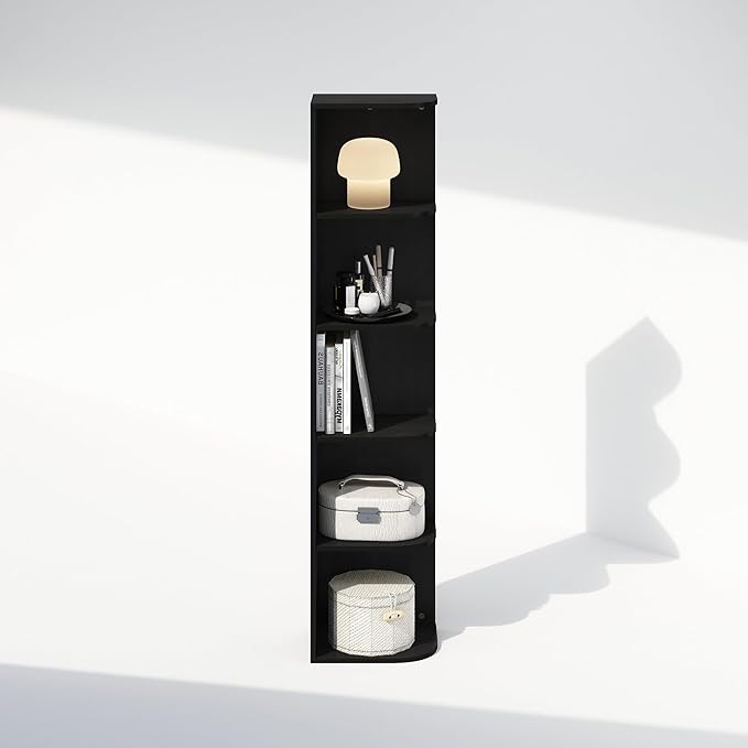Furinno Reed 5-Tier Space Saving Corner Storage Display Shelf, Blackwood-NeatNest