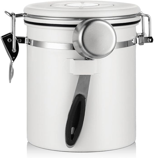 Bincoo Coffee Canister, Airtight Stainless Steel Coffee Bean Storage Container with Date Tracker, Home Kitchen Food Storage Organizers for Grounds,Beans,Espresso,Sugar,Scoop,Bar (1200ML-White)-NeatNest