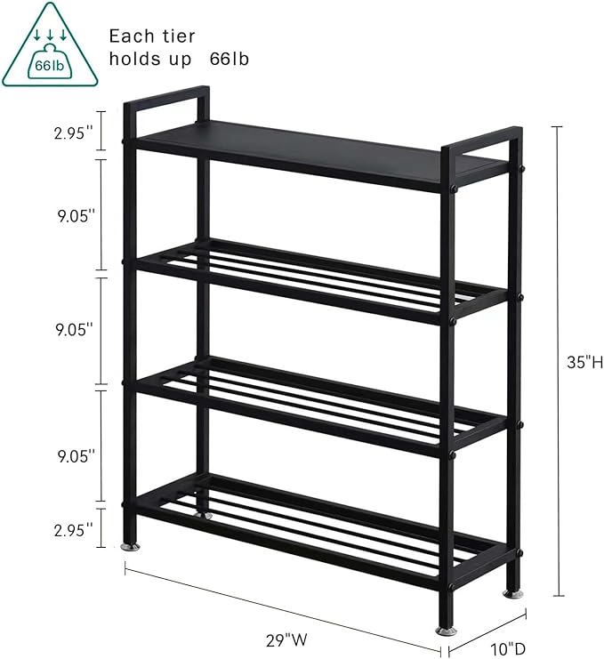 Heavy Duty 4-Tier Shoe Rack Metal Shoe Storage Shelf for 12 Pairs of Shoes Entryway Durable Shelf Easy to Assemble-NeatNest