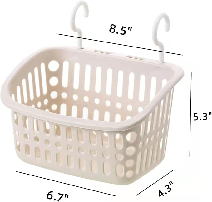 3PCS Plastic Hanging Baskets for Shower, Hanging Basket Organizer with Hooks, Rectangle 8.5Inches Small Hanging Storage Basket (Beige)
