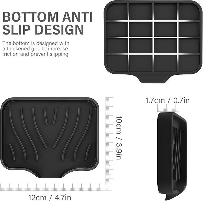 2PCS Self Draining Soap Holder,Spofit Silicone Soap Dish, Suitable for for Kitchen, Bathroom, Shower, Bath Tub,Soap Container (Black)-NeatNest