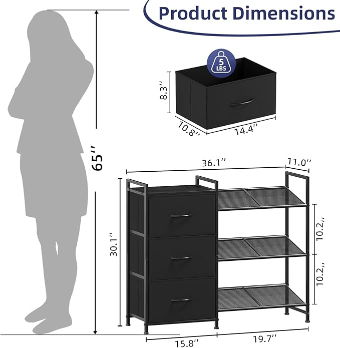 Somdot Shoe Rack, 3 Tier Shoe Organizer with 3 Drawers, Metal Shoe Storage Shelf for 6-9 Pairs of Shoes, Narrow Shoe Rack for entryway, Black-NeatNest