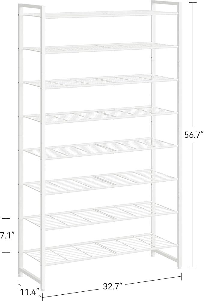 Shoe Rack, Metal Shoe Organizer, 8 Tier Garage Shoe Rack Max Holds 40 Pairs,Shoe Storage shelf for Closet,Entryway, White-NeatNest
