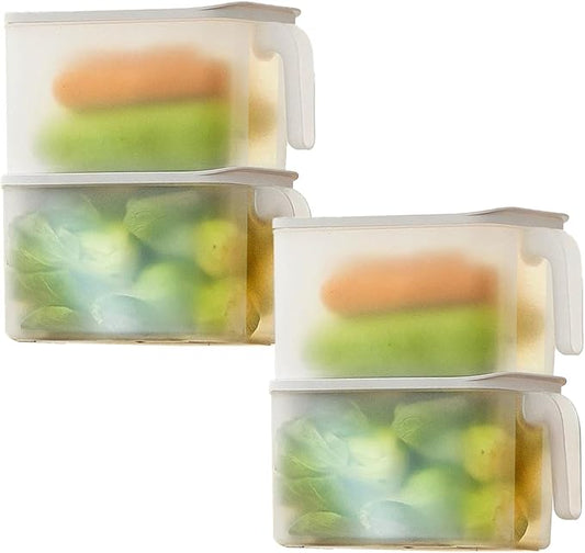 MineDecor 4 Pack 4.5L Plastic Storage Containers Square Food Storage Organizer Stackable Refrigerator Organizer Handle Kitchen Containers with Lids for Fruits Vegetables Meat Egg