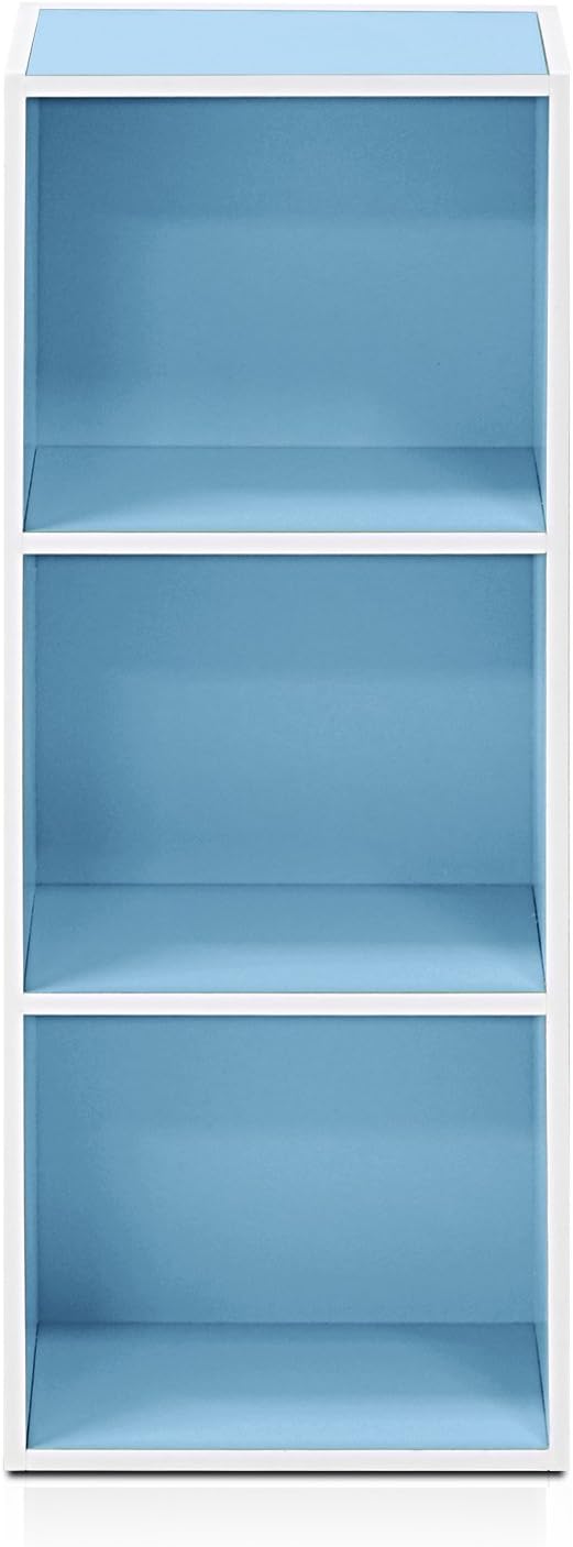 Furinno 3-Tier Open Shelf Bookcase, White/Light Blue 11003WH/LBL-NeatNest