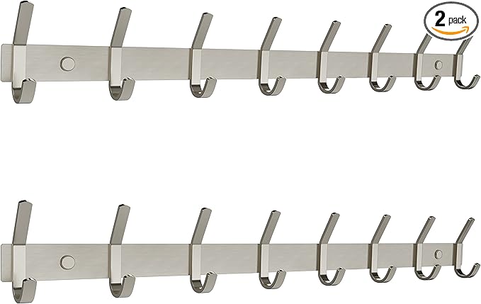 Coat Rack Wall Mount – Brushed Nickel 24 Inch Stainless Steel Hook Rail with 8 Heavy Duty Double Coat Hooks – Wall Mounted Coat Hanger for Entryway, Bathroom, Bedroom, Towel, Hat Organizer - 2 Pack-NeatNest
