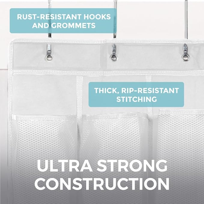 HOME GENIE Over the Door Hanging Shoe Organizer, 24 Breathable Mesh Pockets, Closet Rack Storage Holder, Stay in Place Hooks Hang on Closets, Hanger Holds Up to 40 lbs for Shoes, Accessories, White-NeatNest