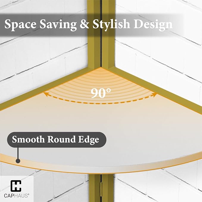 CAPHAUS Tall Corner Shelf Stand, 4-Tier Display Shelves, Ladder Corner Wood Storage Plant Bookshelf with Metal Frame, Versatile Shelving Unit Bookcase for Home Office Space, Gold-NeatNest