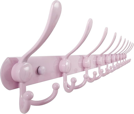 Dseap Coat Rack Wall Mount - 38” Long 10-Tri-Hooks Heavy Duty Coat Hanger Rail Wall Hooks for Hanging Coats Hats Clothing Clothes Purse Mudroom Entryway, Pink-NeatNest