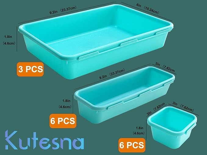 15 PCS Interlocking Desk Drawer Organizer Separator for Office,Bathroom,Kitchen,Makeup（Blue&Green）-NeatNest