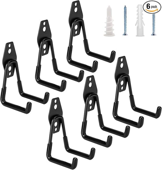 6 Pack Garage Hooks Heavy Duty - Supports 100 lbs, Utility Steel Garage Hanger & Organizer for Organizing Garden Lawn Tools, Ladders, Garden Hose, Digging Shovel, Bikes, Ropes-NeatNest