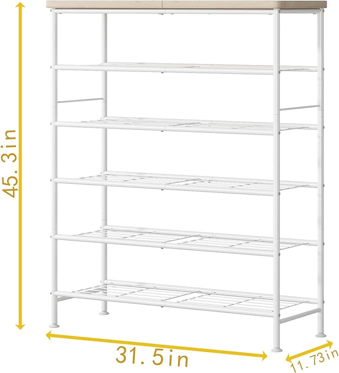 Shoe Rack Organizer 6 Tier for Closet Entryway Free Standing Metal Storage Shoe Shelf with MDF Top Board，White+Oak-NeatNest