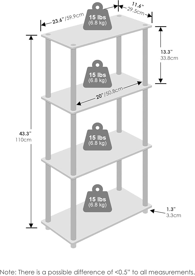 Furinno Turn-N-Tube 4-Tier Multipurpose Bookshelf, Bookcase, French Oak/Black-NeatNest
