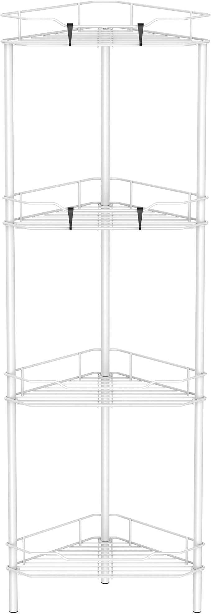 4 Tier Floor Standing Corner Shower Caddy Organizer Shelf with Hooks, Bathroom Shelves Stand Rack, White