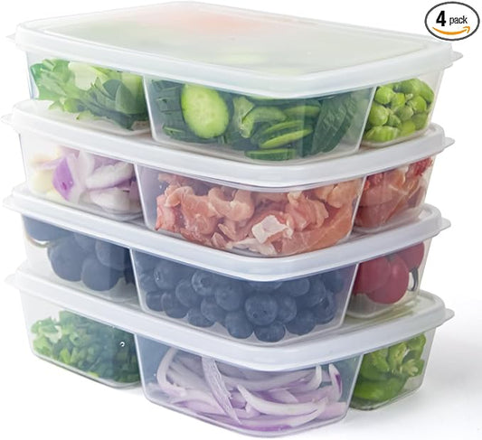 4 Pcs Reusable 4 Compartment Food Storage Containers with Lids, Food Containers for Storing fruits, Meat, Vegetables.