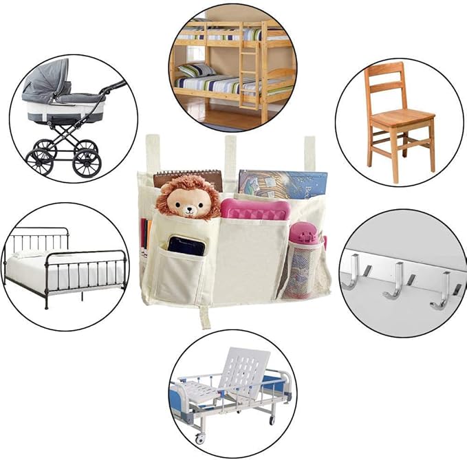 Bunk Bed Organizer - Bedside Storage Caddy with Pocket, Hanging Organizer for Dorm Room, Hospital Bed Rail and More (Cream)-NeatNest