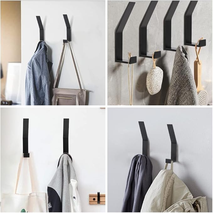 Coat Rack Hooks Wall Mounted, Black 8Packs, Bath Towel Rope Hooks for Kitchen, Door, Cabinet, Bathroom, Foyers, Hallways, and Bedrooms-NeatNest