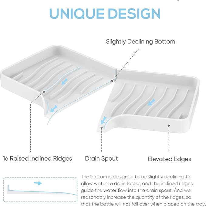 Kitchen Sink Tray,Self Draining Kitchen Soap Tray Soap Holder Silicone Sponge Holder for Kitchen Sink,Kitchen Bathroom Sink Caddy Sink Organizer for Sponge,Soap Dispenser,Dish Scrubber,Palm Brush-NeatNest