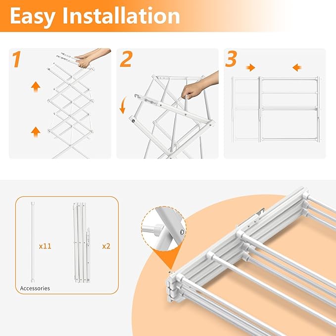 3-Tier Clothes Drying Rack|Drying Rack Clothing Foldable|Laundry Drying Rack Collapsible|Dorm Clothes Drying Rack|Small Dry Rack for Clothes Use for Indoor and Outdoor-Pure White