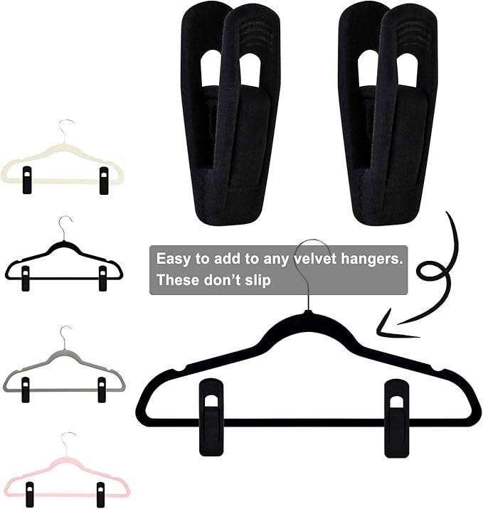 Black Velvet Hangers Clips (80-Pack), Non-Slip Strong Velvet Hangers Clips for Velvet Skirt Hangers, Velvet Pants Hanger Velvet Clips Fit for Thin Velvet Clothes Suit Hangers-NeatNest