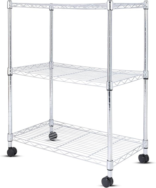 Whitmor 3 Tier Storage Shelves, Heavy Duty with Wheels, 400 lbs Capacity per Shelf, Max 1200 lbs Total, Adjustable Shelving Unit for Garage, Kitchen, Bathroom, 24" L x 14" W x 30.5" H, Chrome-NeatNest