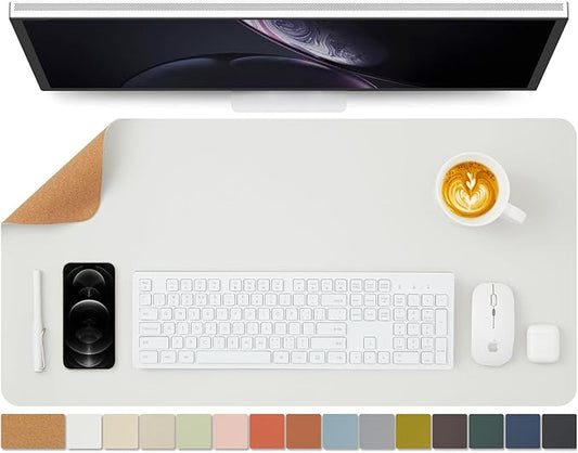 Cork Desk Mat - Dual-Sided Desk Pad for Office and Home - Desk Organization and Accessories - Ideal for Large Mouse Pad and Desk Mats on Top of Desks(White,80cmx 40cm)-NeatNest