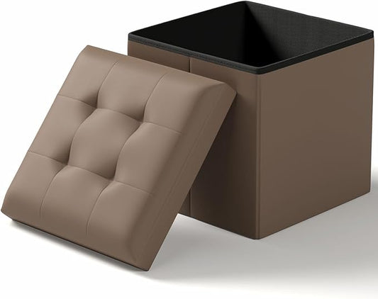 Folding Storage Ottoman Bench, Multi-Functional Ottoman Footrest, End of Bed Bench, Storage Chest for Living Room, Bedroom, Hallway, Entryway, Holds Up to 700 lbs (Brown, 15 Inches)