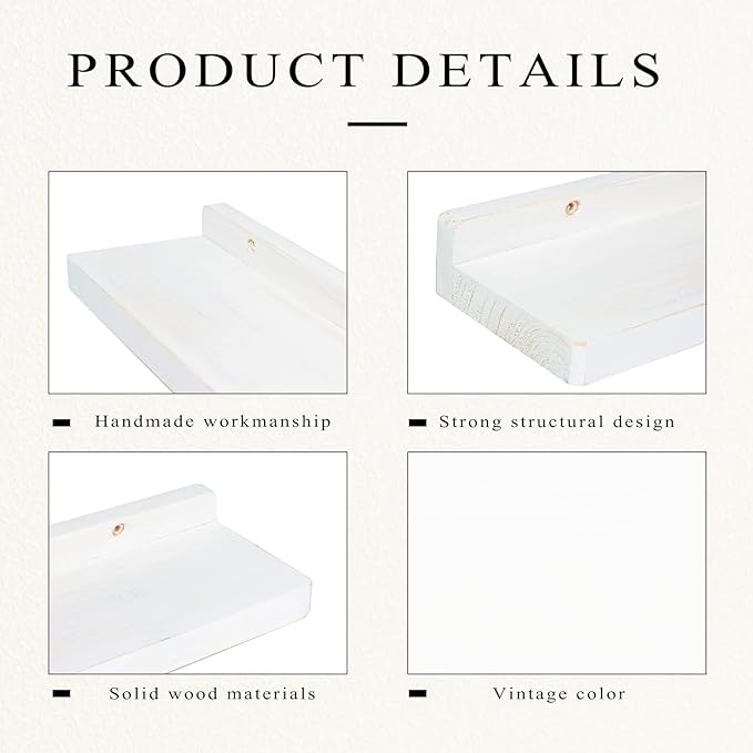 Freezing point Floating Shelves for Wall Set of 2 Natural Wood 16Inch Wall Shelf Decor Plant Display Collectibles Mounted Kitchen Bathroom Bedroom Corner Decorative Storage Stand White-NeatNest