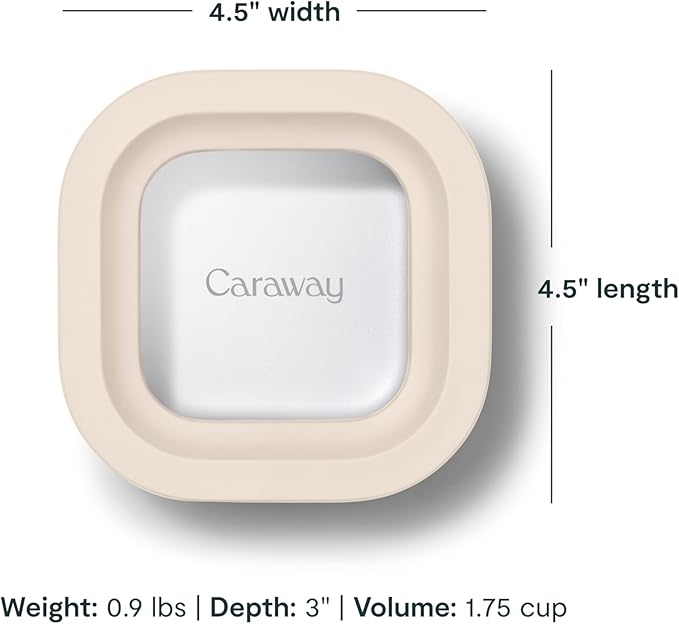 Caraway Mini Square Food Storage Container - 1.75 Cup Glass Storage Container for Food - Non-Toxic Ceramic-Coated Glass - Air Release Technology - Compact & Stackable Design - Cream-NeatNest