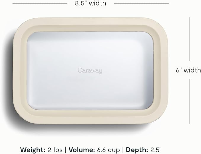 Caraway Glass Food Storage, 6.6 Cup Glass Container,Ceramic Coated Food Container,Easy to Store, Non Toxic, Non Stick Lunch Box Container with Glass Lids. Dishwasher, Oven,Square Shape,Cream-NeatNest