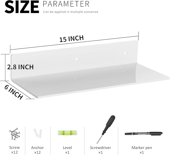 12 Inches White Acrylic Wall Shelves Set of 4, Wall Mounted Shelves Moel Car, Candle, Calendar, Towel, Tissue, Doll, 2 Pack-NeatNest