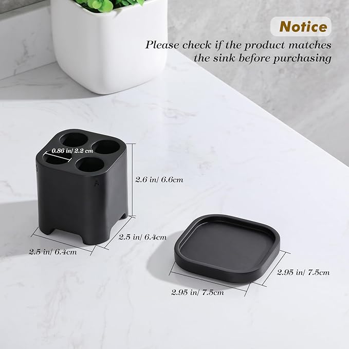 Luxspire Toothbrush Holder - 4 Slots, Character Marked, Drainage Hole & Tray, Non-Slip, Electric Toothbrush Head Holder, Toothbrush Holder for Bathroom, Matte Black