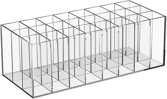 24-Slot Acrylic Lipstick Organizer - Transparent Makeup Storage Case for Lip Gloss Brushes and Cosmetics - Stylish Desktop Display Rack-NeatNest