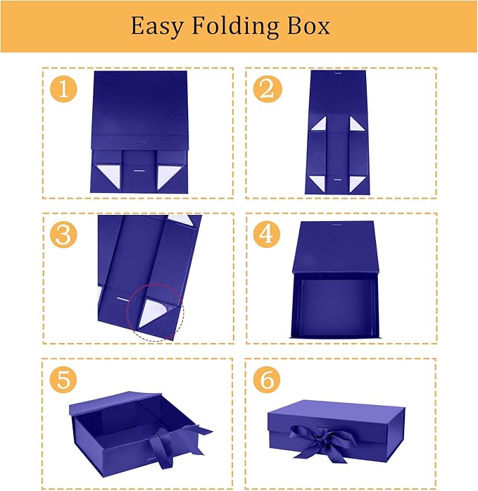 10.5"X7.5"X3.1" Blue Magnetic Gift Box with Lid and Ribbon for Presents-NeatNest