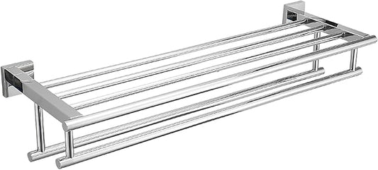 Bathroom Towel Rack with Double Towel Bar Bathroom Hotel Shower Shelf SUS304 Stainless Steel Modern Wall Mounted Holder 28 Inch Polished Chrome