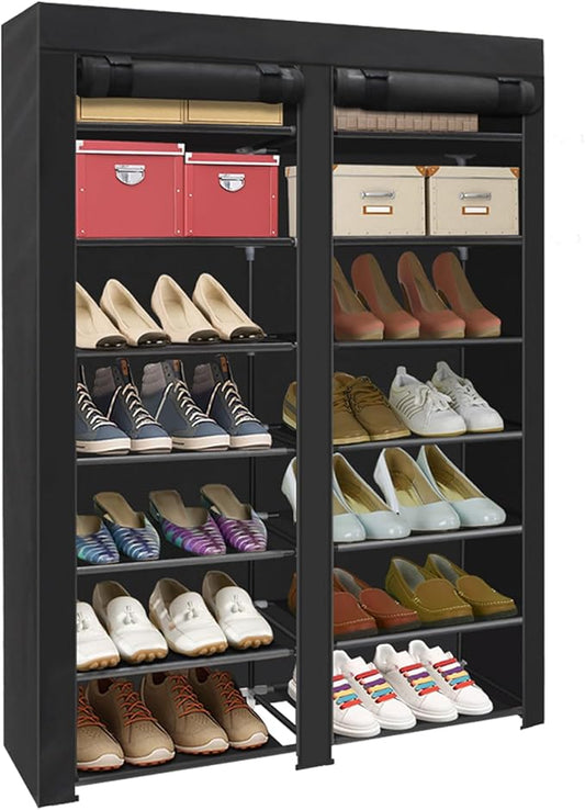 ERONE Shoe Rack Storage Organize, 28 Pairs Portable Double Row with Nonwoven Fabric Cover Shoe Shelf Cabinet for Closet-NeatNest