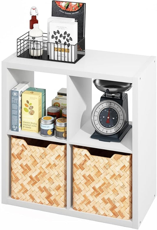 Furinno Hermite 4-Cube Open Shelves Kitchen Storage, Kitchen Island, Bakers Rack, Buffet Sideboard, White-NeatNest