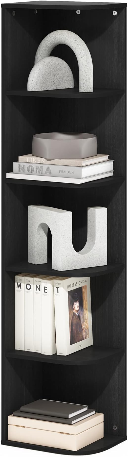 Furinno Pasir 5-Tier Corner Open Shelf Bookcase, Blackwood-NeatNest