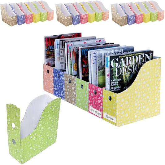 Evelots Magazine File Holder - Set of 24 Floral - Office Desk Organizer - Sturdy Cardboard - New Upgraded Double Front Panel for More Stability - Full 4 Inch Wide - Easy Assemble