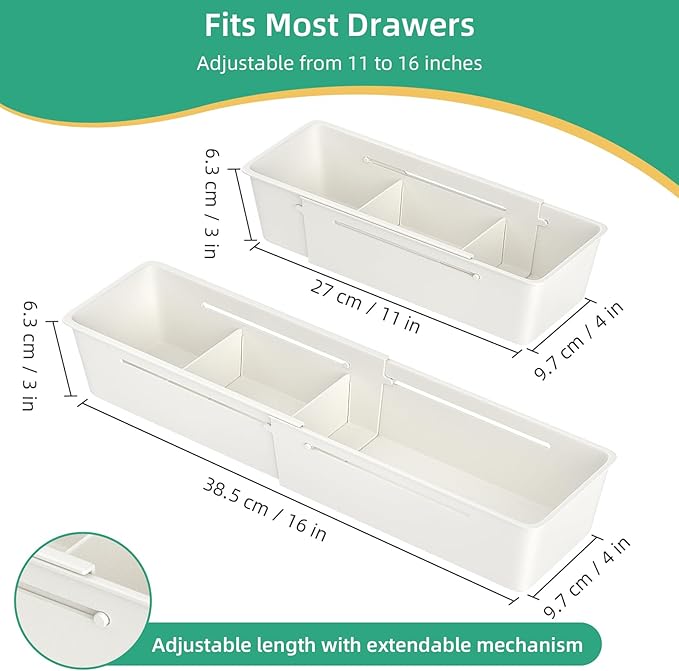 Desk Drawer Organizer Tray, 4 Pack Expandable Drawer Organizer with Dividers Adjustable, Bathroom Organizer Bins for Junk, Office, Makeup, Kitchen Utensil-NeatNest