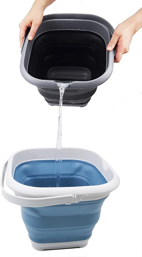 SAMMART 8.5L (2.2 Gallon) Collapsible Square Bucket with Handle and Lid. Size 31x31cm (Grey/Steel Blue, 1)-NeatNest