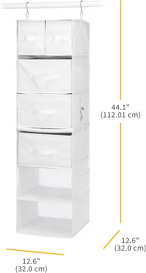 Whitmor Multi-Functional Hanging Organizer with Drawer Inserts- 5 Section - Closet Organizer - White-NeatNest