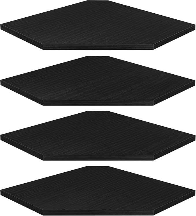 Homode Corner Floating Shelves, Corner Shelves Wall Mounted with Cord Hole, 4 Tier Diamond Shape Corner Hanging Shelving for Wall Storage, for Cable Box, TV Cords, Books, Plants, Black-NeatNest