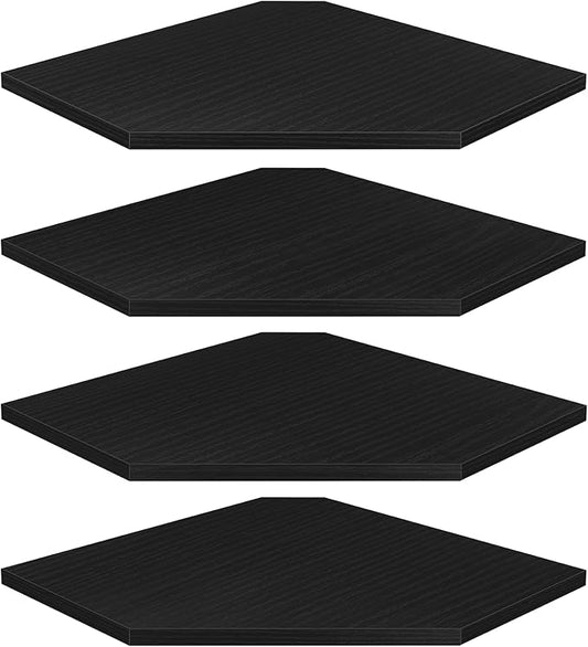 Homode Corner Floating Shelves, Corner Shelves Wall Mounted with Cord Hole, 4 Tier Diamond Shape Corner Hanging Shelving for Wall Storage, for Cable Box, TV Cords, Books, Plants, Black-NeatNest