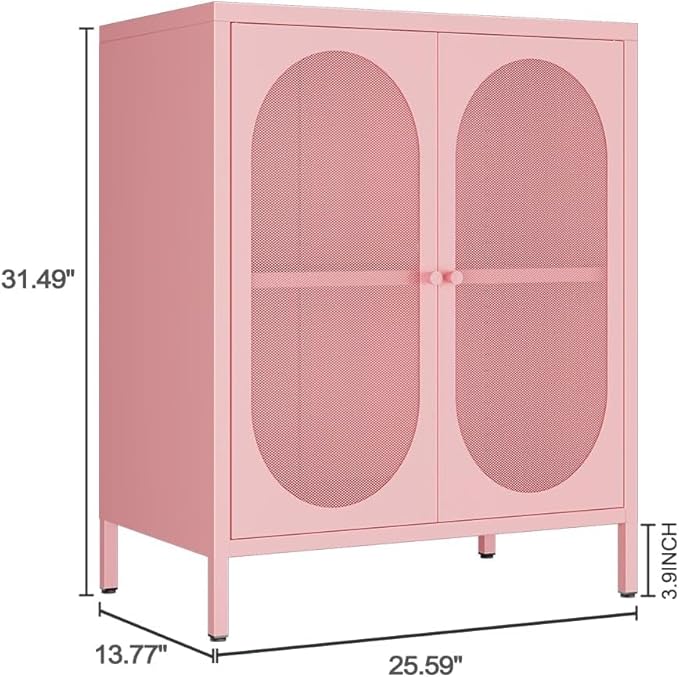 2 Door Accent Cabinet,Metal Storage Cabinet with Adjustable Shelf,Buffet Sideboard for Bed Room,Living Room,Entryway,Hallway,Home,Hotel,Office,Garage,Kitchen,1 Removable Shelf.