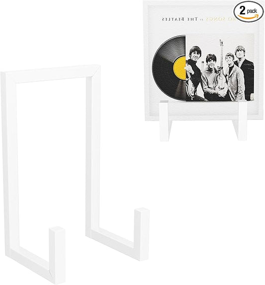 2 Set Vinyl Records Storage Holder, LP Stand CD Display Frame,Metal Album Storage for Vinyl Records (White)
