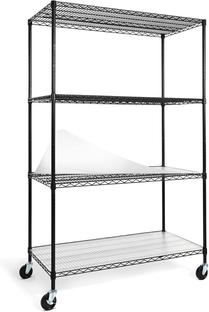 CAPHAUS NSF Commercial Grade Heavy Duty Wire Shelving w/Wheels, Leveling Feet & Liners, Storage Metal Shelf, Garage Shelving Storage, Utility Wire Rack Storage Shelves, w/Liner, 48 x 24 x 76 4-Tier-NeatNest