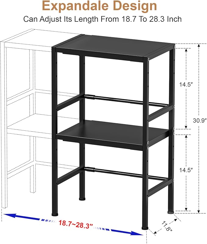 Expandable Metal Storage Shelves, 300 LBS Heavy Duty Metal Shelving Unit Rack For Pots And Pans Appliances Heavy Items, Adjustable 2 Tier Storage Shelf Rack Organizer For Kitchen Pantry Garage Laundry-NeatNest