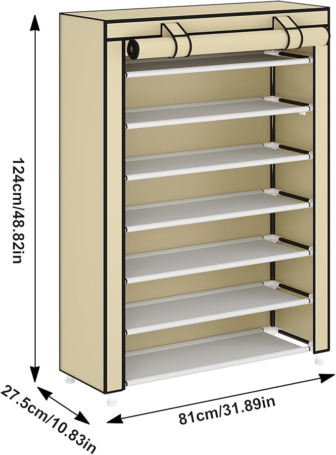 Laiensia 7-Tier Vertical Shoe Rack Organizer, Space Saving Shoe Storage Organizer, Non-Woven Cover Shoe Shelf Holds 28-35 Pairs for Bedroom, Hallway, Closet Entryway, Beige-NeatNest